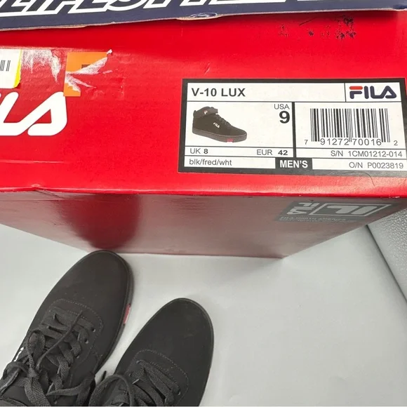 👉 Fila V-10 Lux High-Top Sneakers – Men’s Size 9 Black/Red/White New in Box